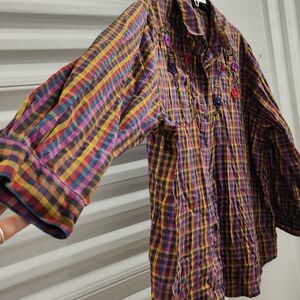 Colorful Plaid Button-Up Shirt